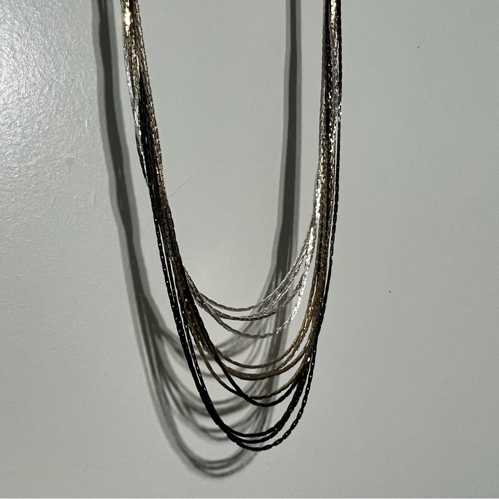 Tri-Color Chain Necklace, Black/Gold/Silver